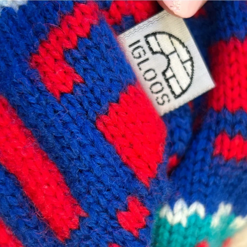 Toddler Kids Baby Igloo Red and Blue Knit Hat Wool